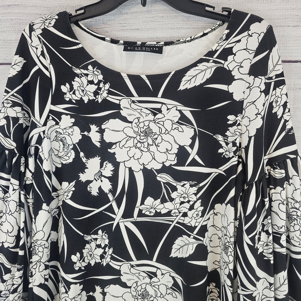 bryn WALKER XXS Lantern Long Sleeve Dress Black & White Floral NWT $210 L802 - Picture 7 of 8